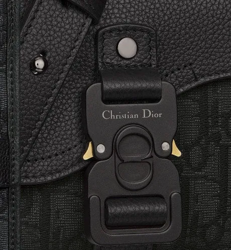 Saddle Pouch with Strap • Black Dior Oblique Jacquard and Grained Calfskin