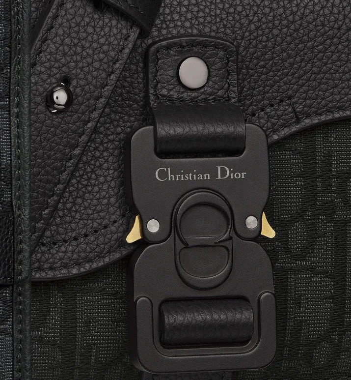 Saddle Pouch with Strap • Black Dior Oblique Jacquard and Grained Calfskin