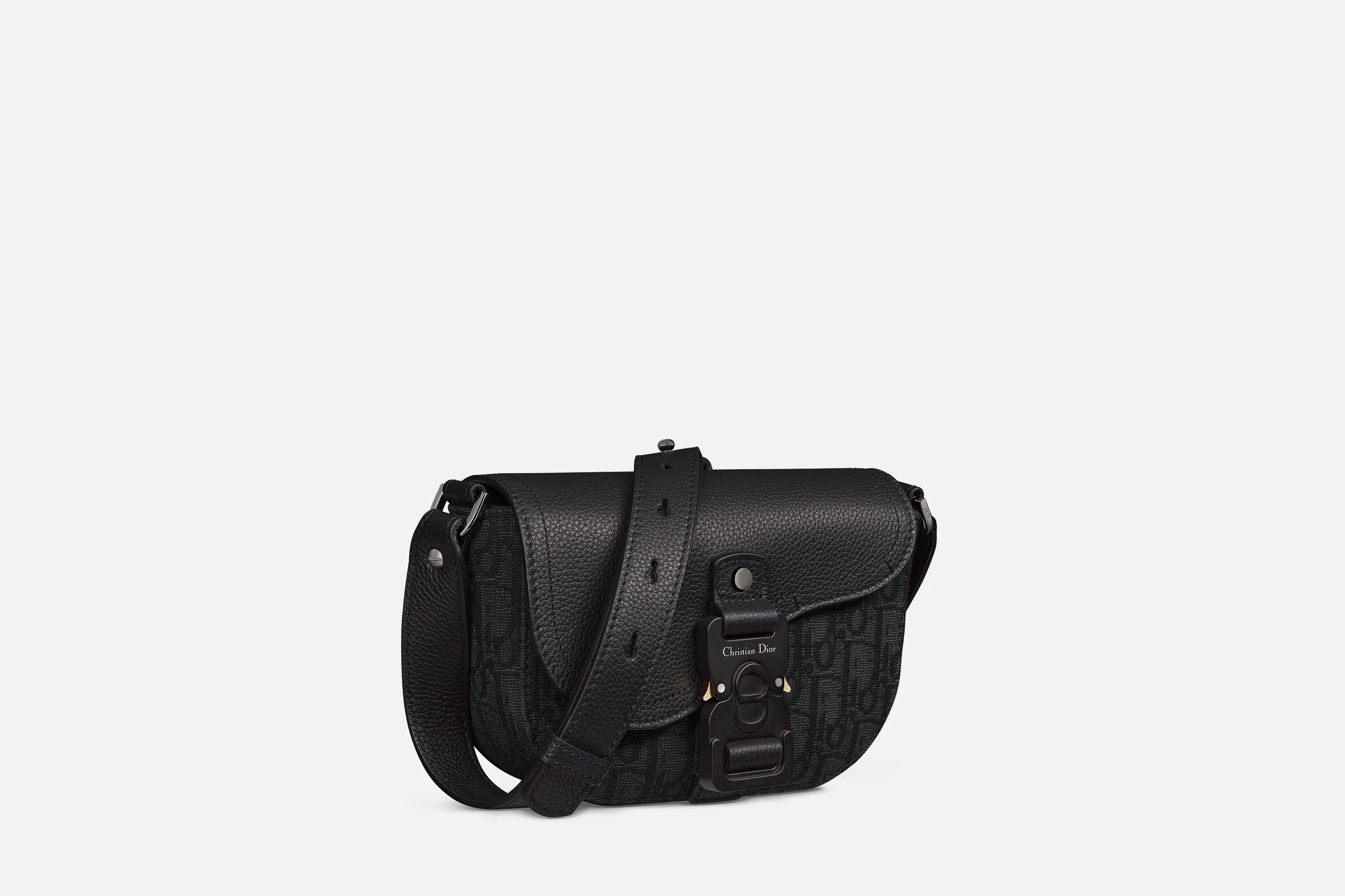 Saddle Pouch with Strap • Black Dior Oblique Jacquard and Grained Calfskin