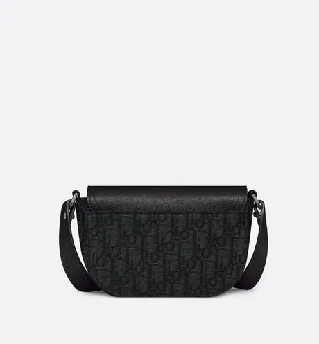 Saddle Pouch with Strap • Black Dior Oblique Jacquard and Grained Calfskin