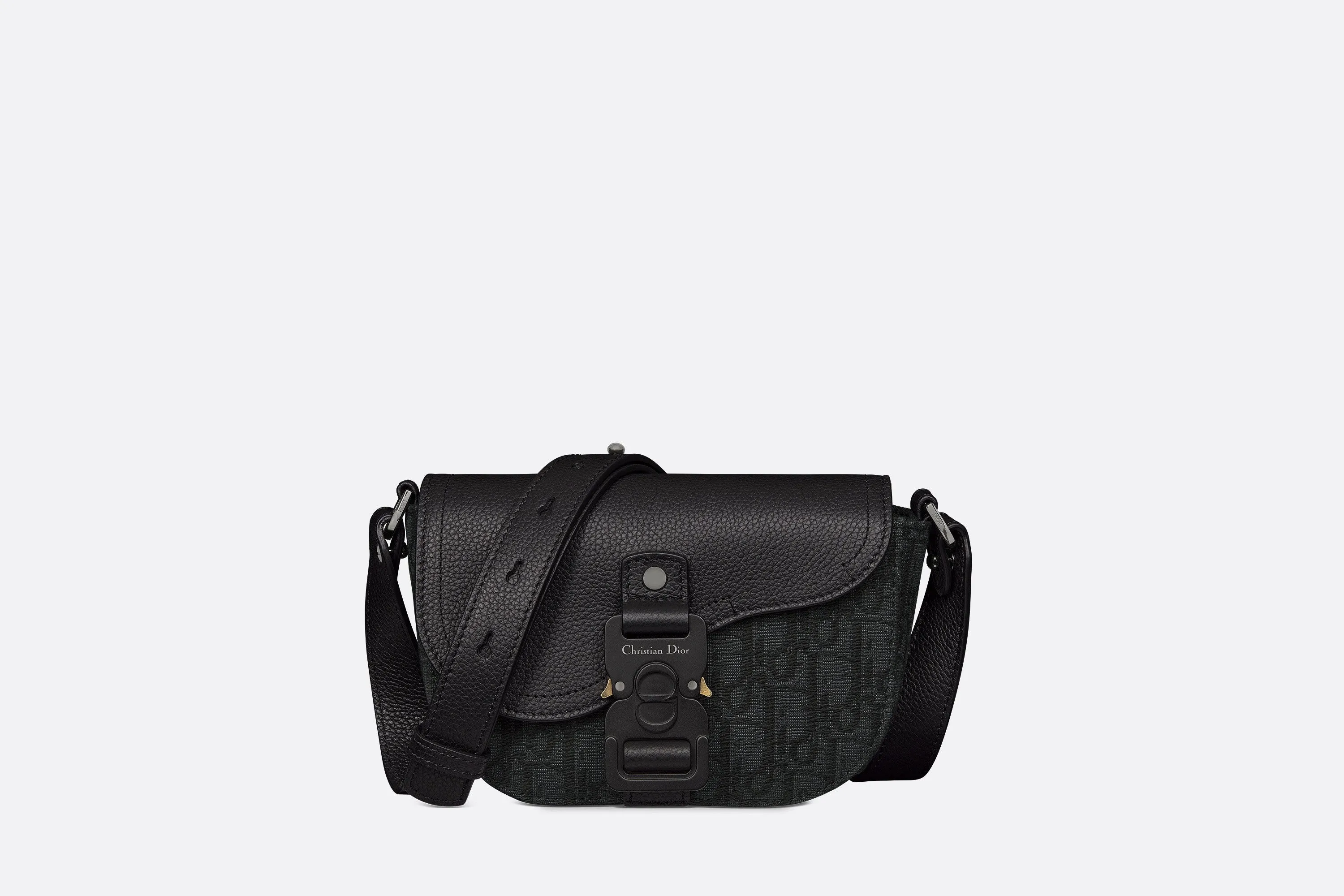 Saddle Pouch with Strap • Black Dior Oblique Jacquard and Grained Calfskin