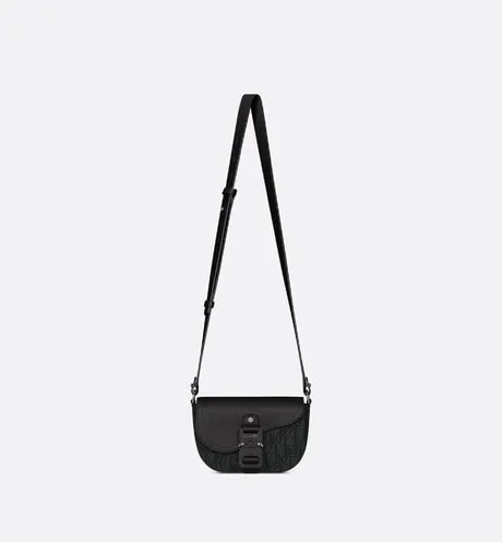 Saddle Pouch with Strap • Black Dior Oblique Jacquard and Grained Calfskin