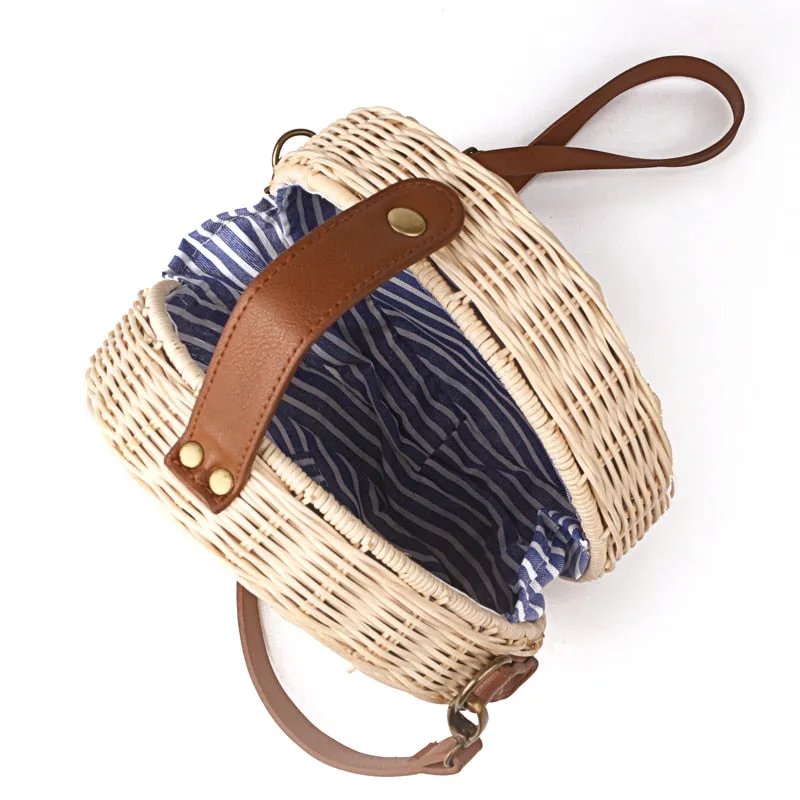 Safari Style Woven Straw Crossbody Bag