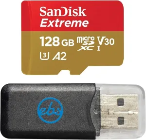 SanDisk 128GB Extreme microSDXC UHS-I Memory Card Works with Nextbase Dash Camera Works with 322GW, 222, 522GW Cameras (SDSQXA1-128G-GN6MN) Bundle with 1 Everything But Stromboli MicroSD Card Reader