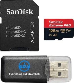 SanDisk 128GB Extreme Pro MicroSDXC UHS-I Card with Adapter Compatible with Osmo Action 5 Pro Handheld Camera (SDSQXCD-128G-GN6MA) Bundle with (1) Everything But Stromboli MicroSDXC Reader