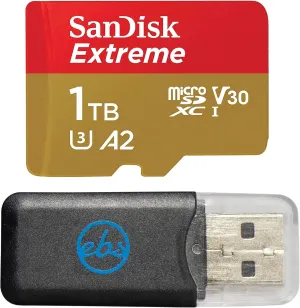 SanDisk 1TB Extreme MicroSDXC Card Compatible with GoPro Hero (2024) and Hero 13 Action Cameras V30 190MB/s Read Speed (SDSQXAV-1T00-GN6MN) Bundle with (1) Everything But Stromboli MicroSD Reader
