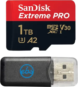 SanDisk 1TB MicroSD Card Extreme Pro Compatible with Insta 360 X5, X4 and Ace Pro 2 Cameras with Up to 200 MB/s Read Speed (SDSQXCD-1T00-GN6MA) Bundle with 1 Everything But Stromboli Card Reader