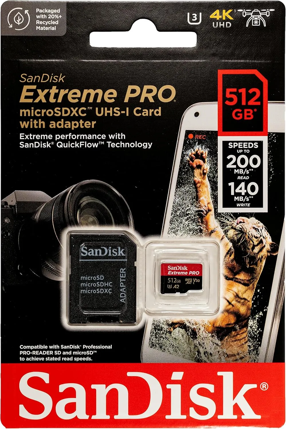 SanDisk 512GB Extreme Pro MicroSD Memory Card Works with GoPro Action Camera Hero 12 Black (SDSQXCD-512G-GN6MA) Bundle with 1 Everything But Stromboli MicroSDXC & SD Card Reader