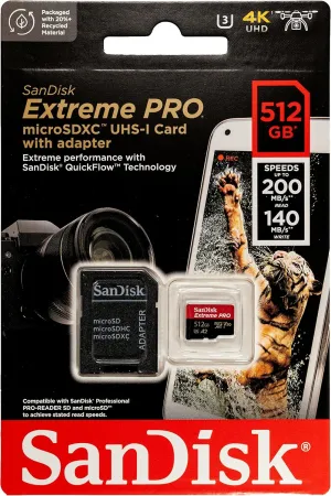 SanDisk 512GB Extreme Pro MicroSD Memory Card Works with GoPro Action Camera Hero 12 Black (SDSQXCD-512G-GN6MA) Bundle with 1 Everything But Stromboli MicroSDXC & SD Card Reader