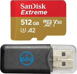 SanDisk MicroSD 512GB Extreme Memory Card Compatible with Insta360 Ace, Ace Pro and Ace Pro 2 Action Camera (SDSQXAV-512G-GN6MN) C10 V30 Bundle with (1) Everything But Stromboli MicroSD Card Reader