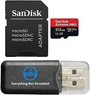 SanDisk UHS-I 512GB MicroSDXC Extreme Pro Memory Card Compatible with Osmo Action 5 Pro Camera (SDSQXCD-512G-GN6MA) Bundle with (1) Everything But Stromboli MicroSD Reader