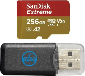 SanDisk UHS-I MicroSDXC 256GB Extreme Card Compatible with GoPro Hero (2024) and Hero 13 Action Cameras SDSQXAV-256G-GN6MN - Bundle with (1) Everything But Stromboli MicroSDXC Reader