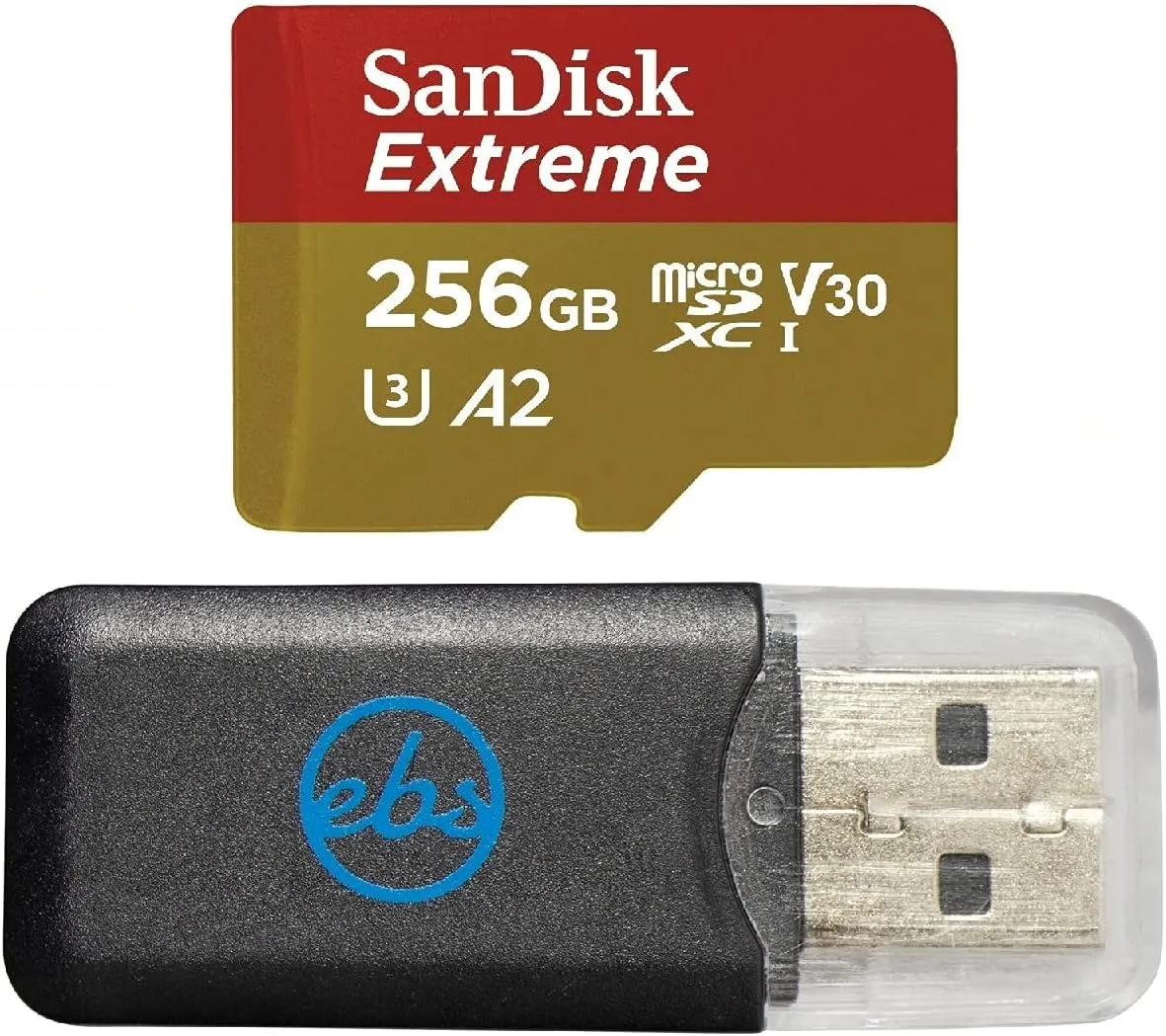 SanDisk UHS-I MicroSDXC 256GB Extreme Card Compatible with GoPro Hero (2024) and Hero 13 Action Cameras SDSQXAV-256G-GN6MN - Bundle with (1) Everything But Stromboli MicroSDXC Reader