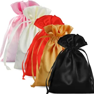 Satin Drawstring Bags, Multicolored Silk Gift Pouches, 50 Pieces Small Jewelry Wedding Favor Bags, 5x7 Inches