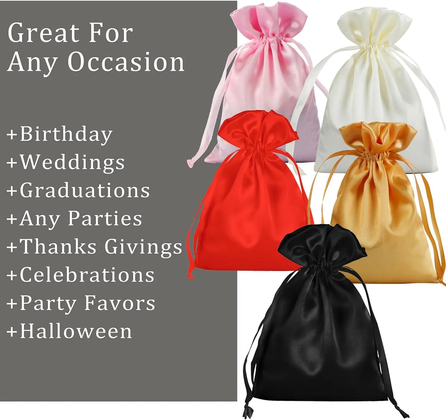 Satin Drawstring Bags, Multicolored Silk Gift Pouches, 50 Pieces Small Jewelry Wedding Favor Bags, 5x7 Inches