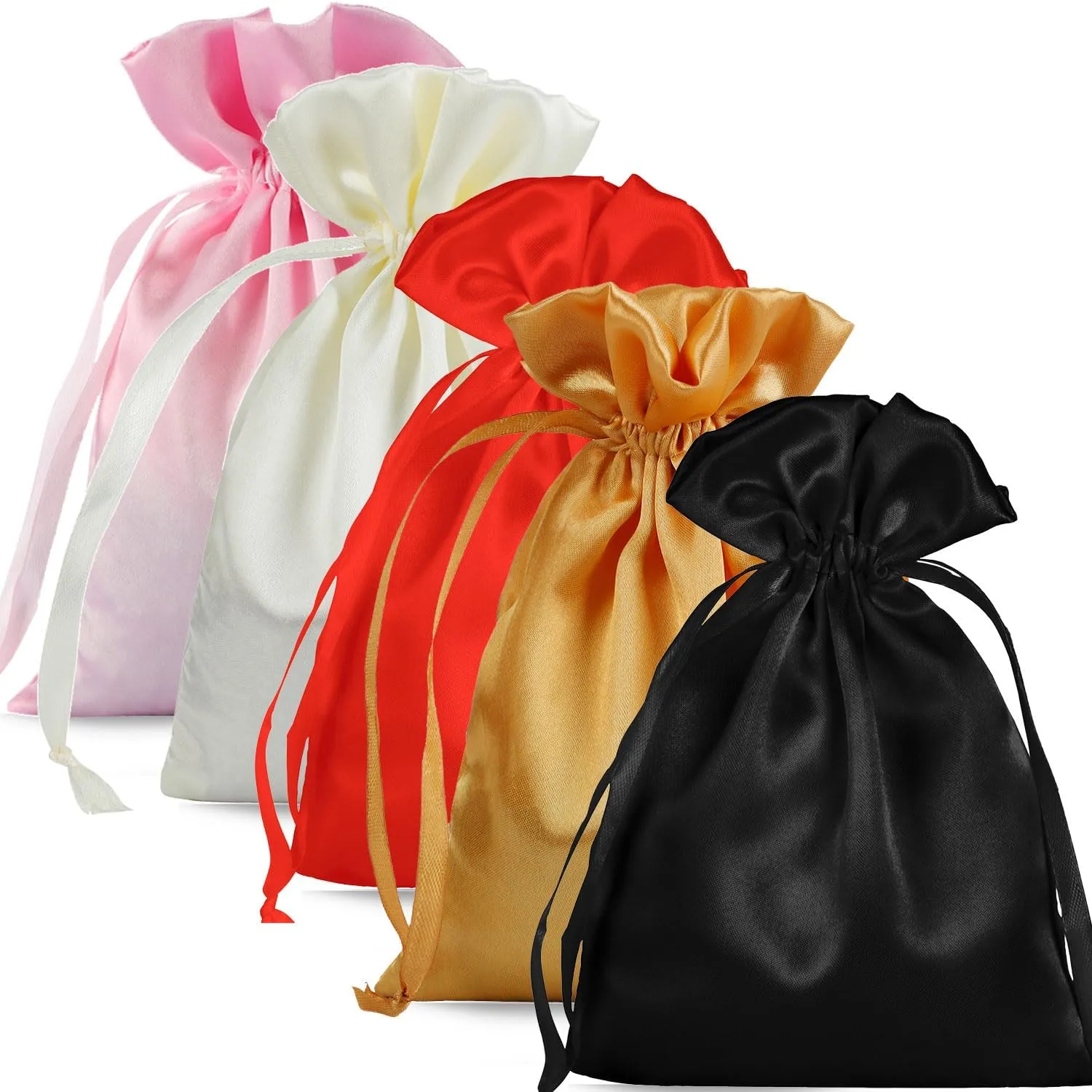 Satin Drawstring Bags, Multicolored Silk Gift Pouches, 50 Pieces Small Jewelry Wedding Favor Bags, 5x7 Inches