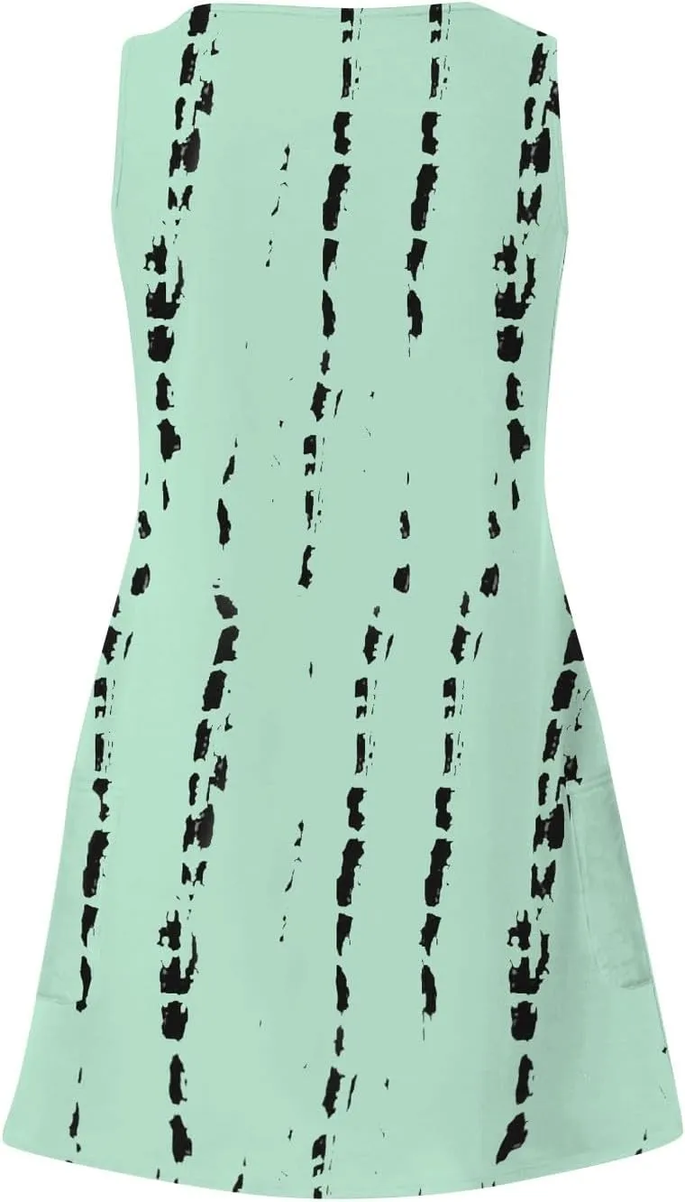 Scoop Neck Sleeveless Dresses for Women Summer with Pockets Spring Fashion Graphic Classic School Comfort Sundress