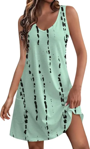Scoop Neck Sleeveless Dresses for Women Summer with Pockets Spring Fashion Graphic Classic School Comfort Sundress