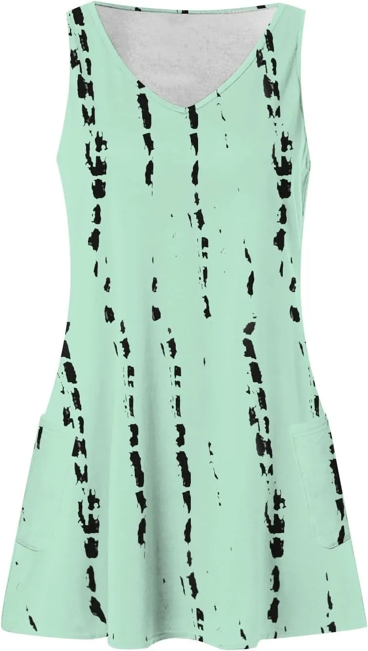 Scoop Neck Sleeveless Dresses for Women Summer with Pockets Spring Fashion Graphic Classic School Comfort Sundress