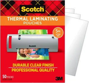 Scotch Thermal Laminating Pouches, 50 Count, Clear, 3 mil., Laminate Homemade Ornaments, Christmas Banners and Gift Tags, Ideal Holiday Supplies, Fits Letter Sized (8.9 in. × 11.4 in.) Paper
