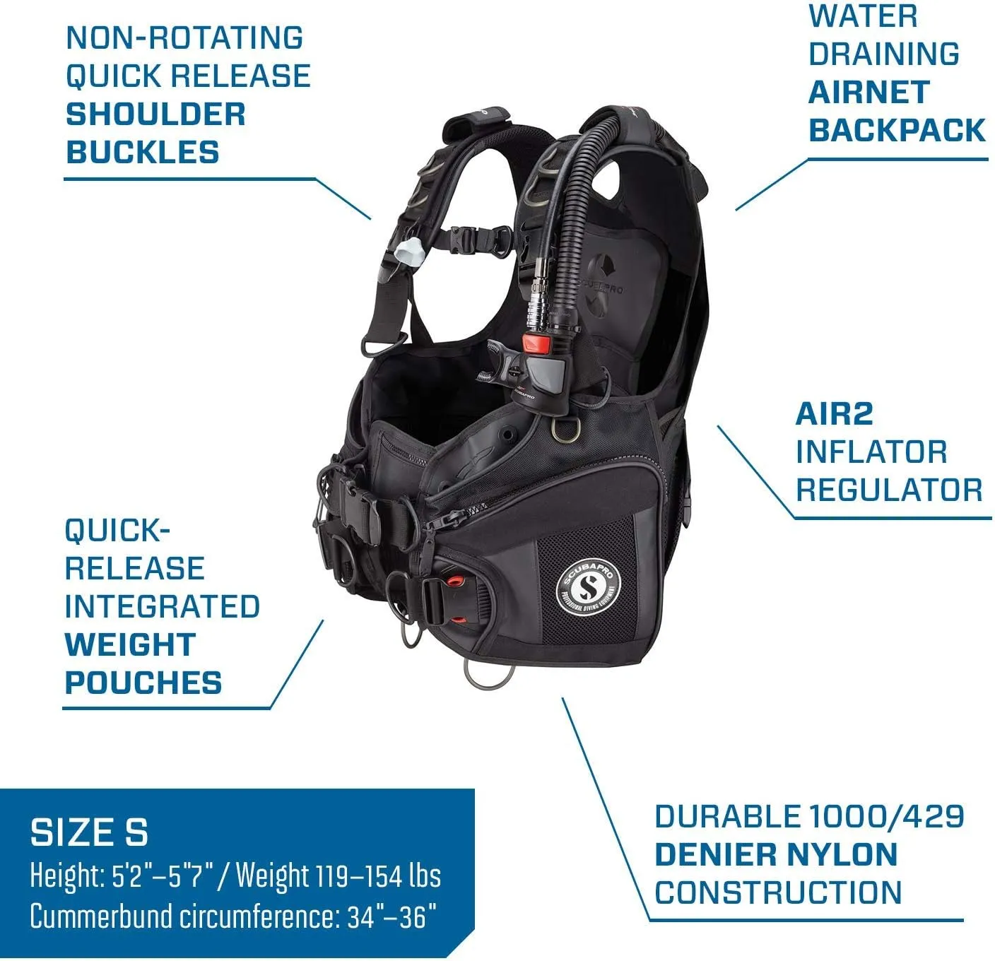 Scubapro X-Black BCD Buoyancy Compensator Device with Air2