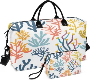 Sea Corals and Seaweed Travel Duffel Bags with Toiletry Bag for Travel Gym Yoga Weekender Bag
