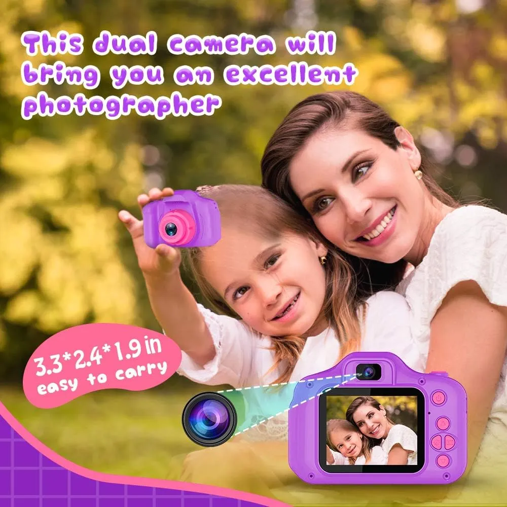 Seckton Upgrade Kids Selfie Camera, Christmas Birthday Gifts for Girls Age 3-9, HD Digital Video Cameras for Toddler, Portable Toy for 3 4 5 6 7 8 Year Old Girl with 32GB SD Card-Purple