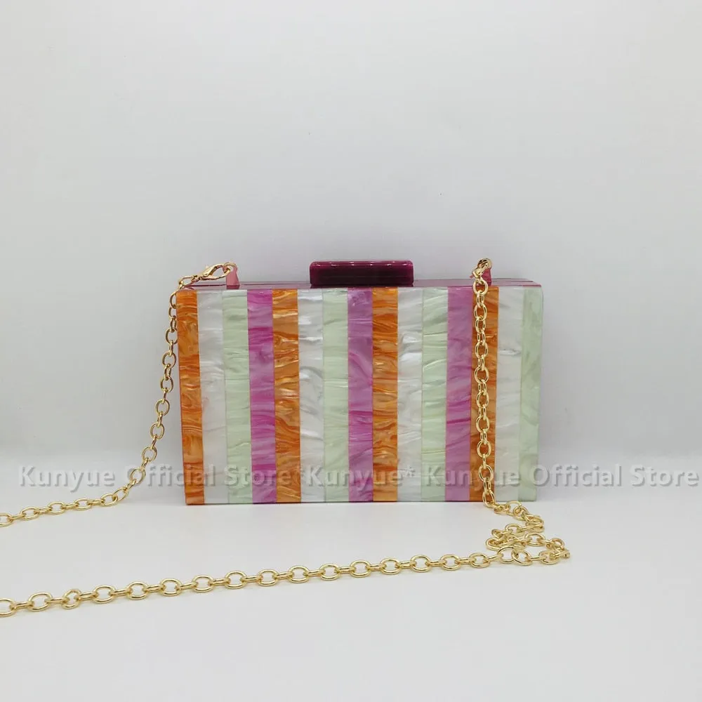 Seria Striped Marble Acrylic Evening Box Clutch
