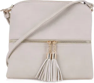 SG SUGU Lightweight Medium Crossbody Bag Shoulder Bag with Tassel and Zipper Pocket