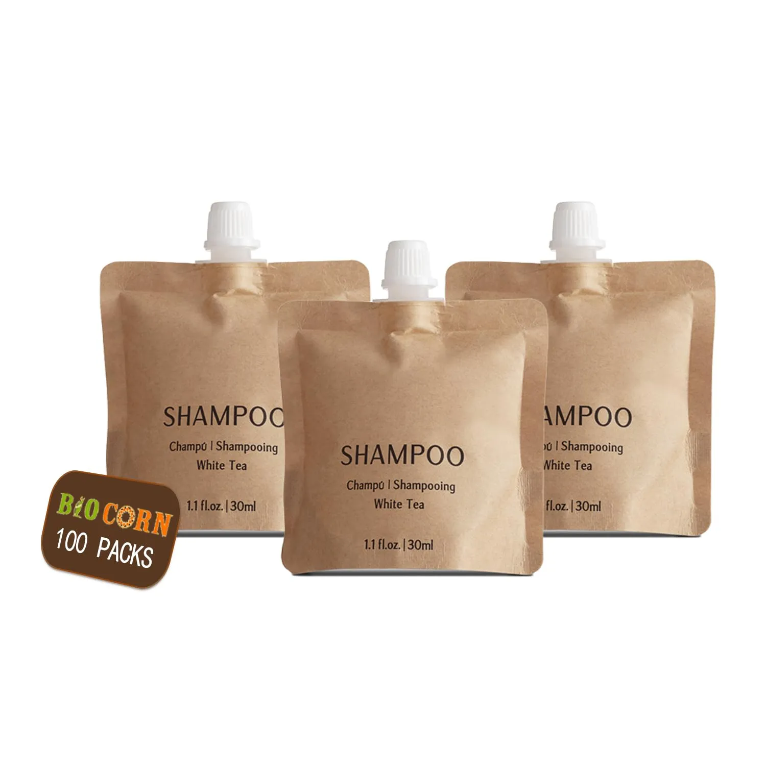 Shampoo Recyclable Kraft Paper Pouch Bag (100 Pack, 1.1oz/30ml)