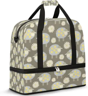 Sheep Daisy Sports Gym Bag with Shoes Compartment Foldable Travel Duffel Bag Dry Wet Separated Sports Tote Workout Weekender Overnight Bag for Women Yoga Dance Work Training Handbag