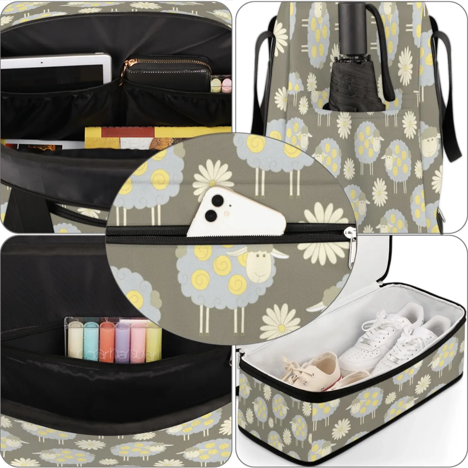 Sheep Daisy Sports Gym Bag with Shoes Compartment Foldable Travel Duffel Bag Dry Wet Separated Sports Tote Workout Weekender Overnight Bag for Women Yoga Dance Work Training Handbag
