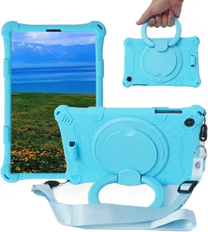Silicone Tablet Case with 360 Rotating Kickstand Handle/Shoulder Strap Cute Cover Compatible with ALLDOCUBE iPlay 50 Mini Pro NFE 8.4 Inch Blue