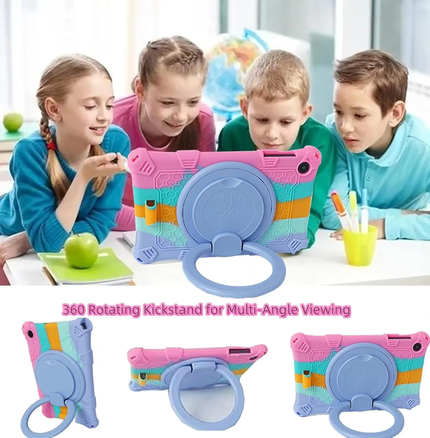 Silicone Tablet Case with 360 Rotating Kickstand Handle/Shoulder Strap Cute Cover Compatible with ALLDOCUBE iPlay 50 Mini Pro NFE 8.4 Inch Blue