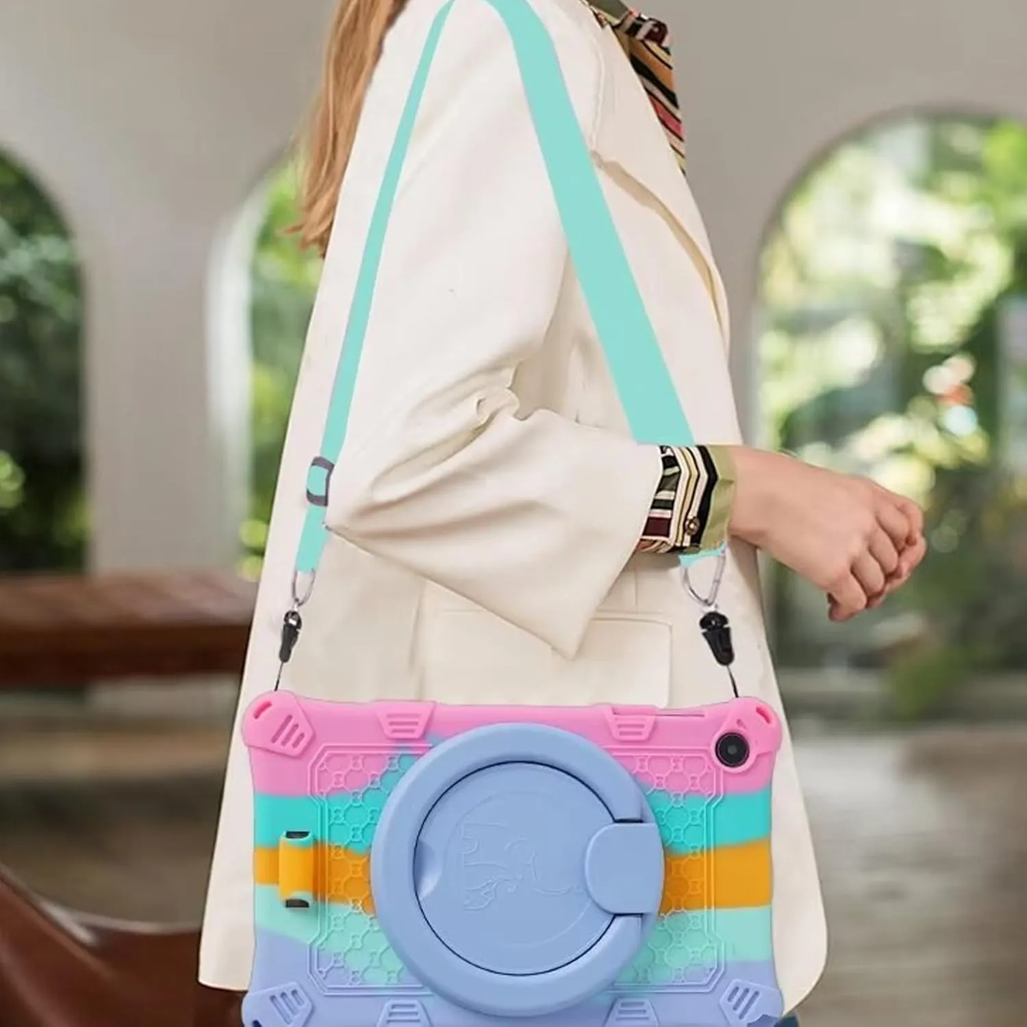 Silicone Tablet Case with 360 Rotating Kickstand Handle/Shoulder Strap Cute Cover Compatible with ALLDOCUBE iPlay 50 Mini Pro NFE 8.4 Inch Blue