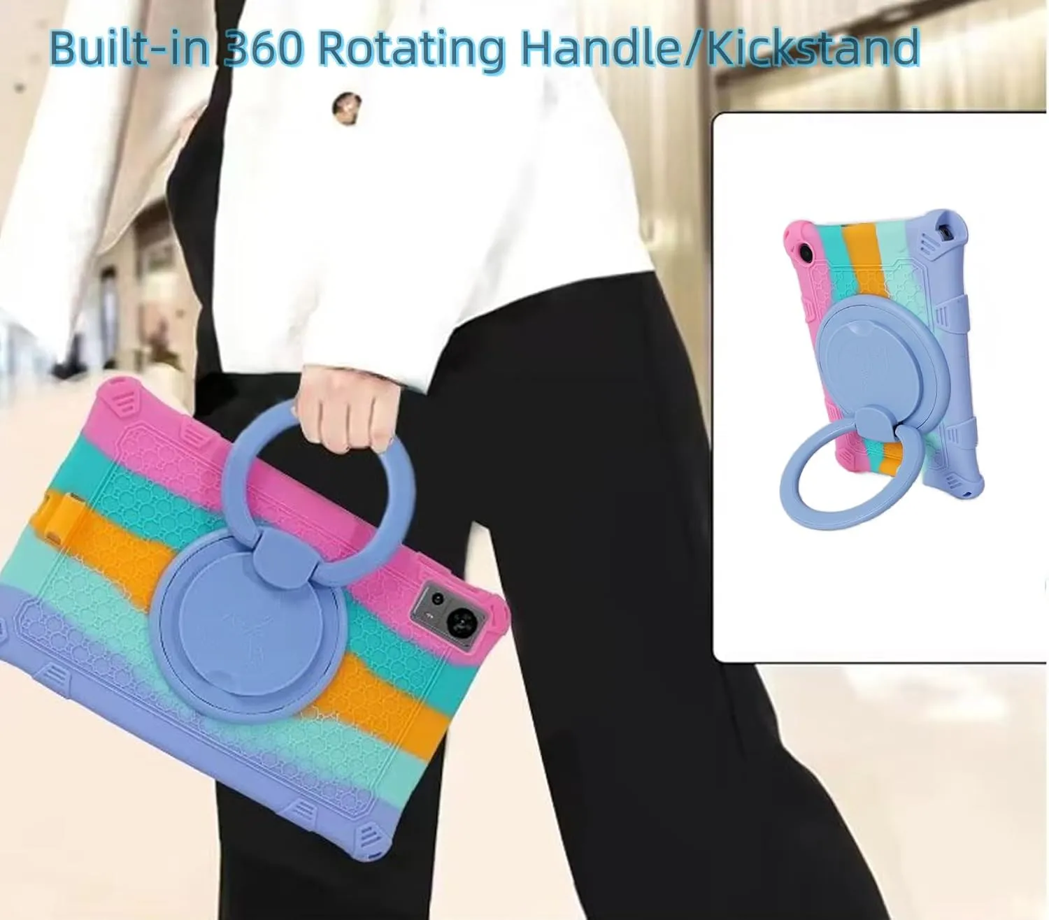 Silicone Tablet Case with 360 Rotating Kickstand Handle/Shoulder Strap Cute Cover Compatible with ALLDOCUBE iPlay 50 Mini Pro NFE 8.4 Inch Blue