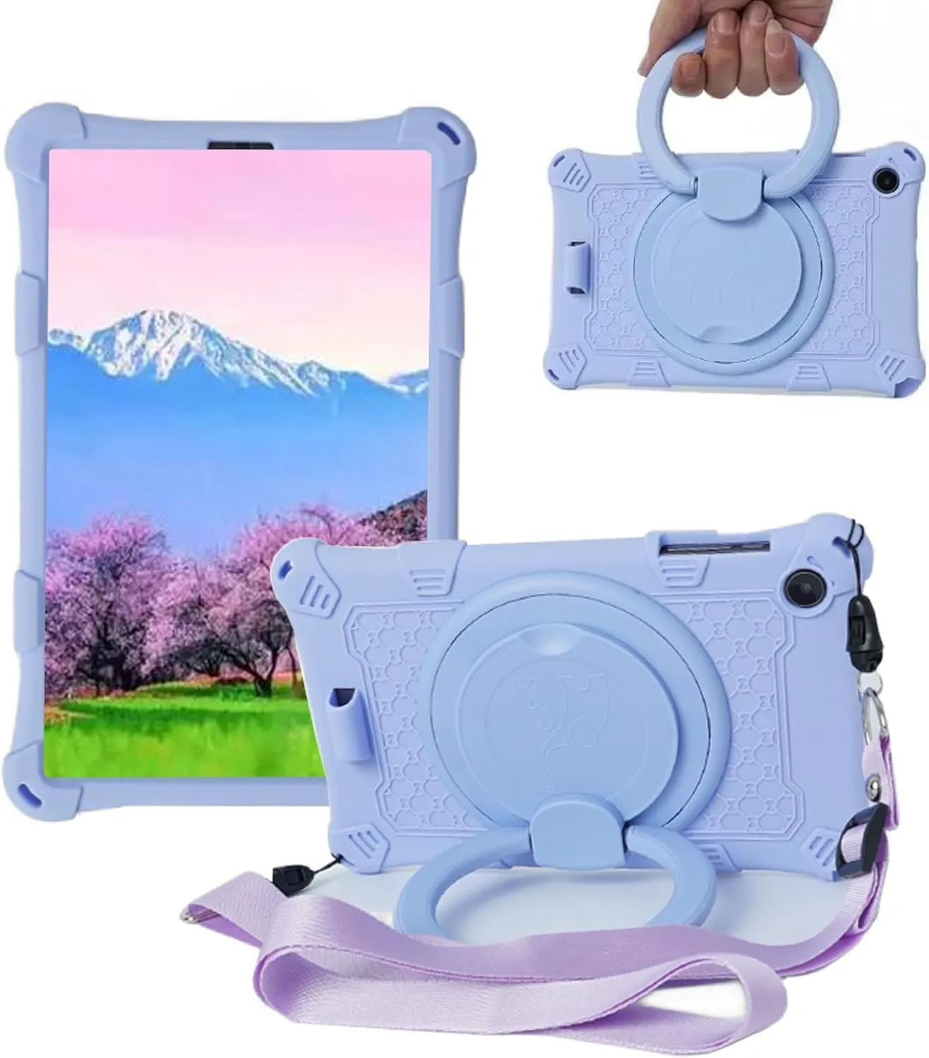 Silicone Tablet Case with 360 Rotating Kickstand Handle/Shoulder Strap Cute Cover Compatible with ALLDOCUBE iPlay 50 Mini Pro NFE 8.4 Inch Purple
