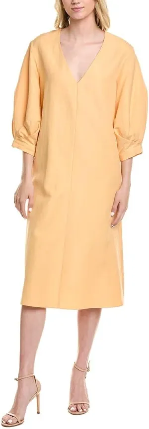 Silk & Linen-Blend Midi Dress