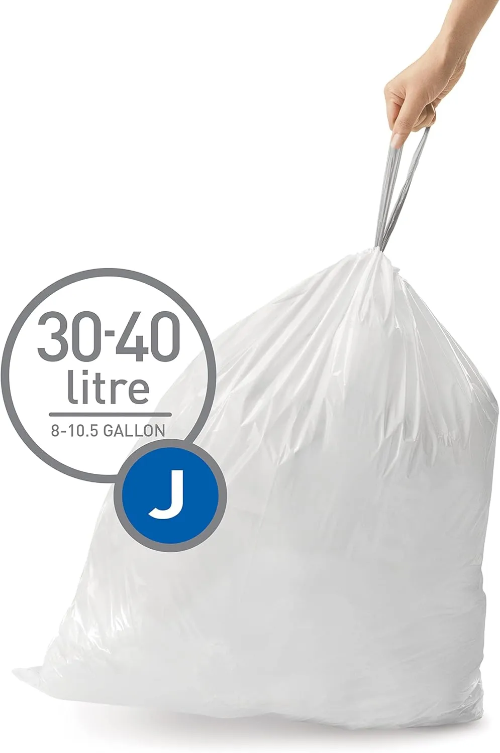 simplehuman Code J 100 Count, Genuine Custom Fit Liners, Drawstring Trash Bags in Dispenser Packs, 30-45 Liter / 8-12 Gallon, White