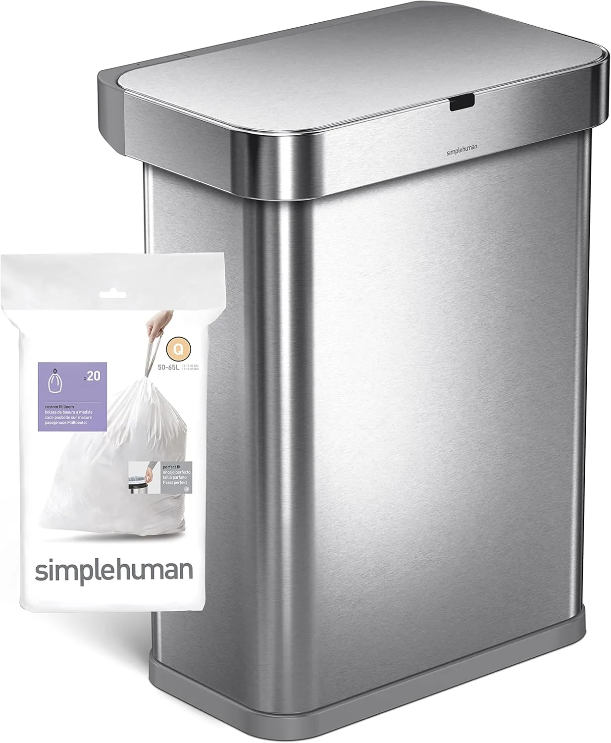 simplehuman Code Q 100 Count, Genuine Custom Fit Liners, Drawstring Trash Bags in Dispenser Packs, 50-65 Liter / 13-17 Gallon, White