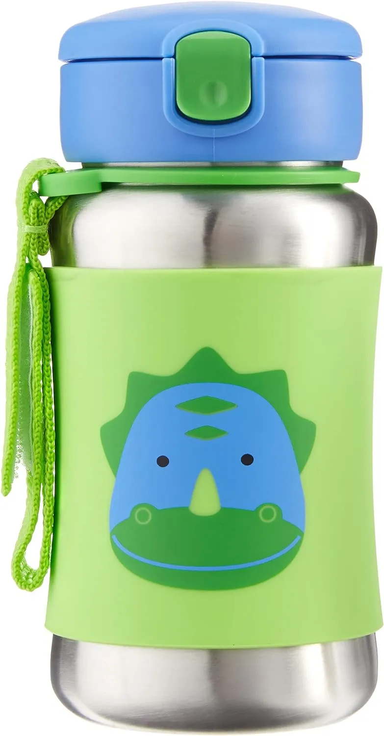 Skip Hop Toddler Sippy Cup with Straw, Zoo Stainless Steel Straw Bottle, Dino Baby Snack Container, Zoo Snack Cup, Dino