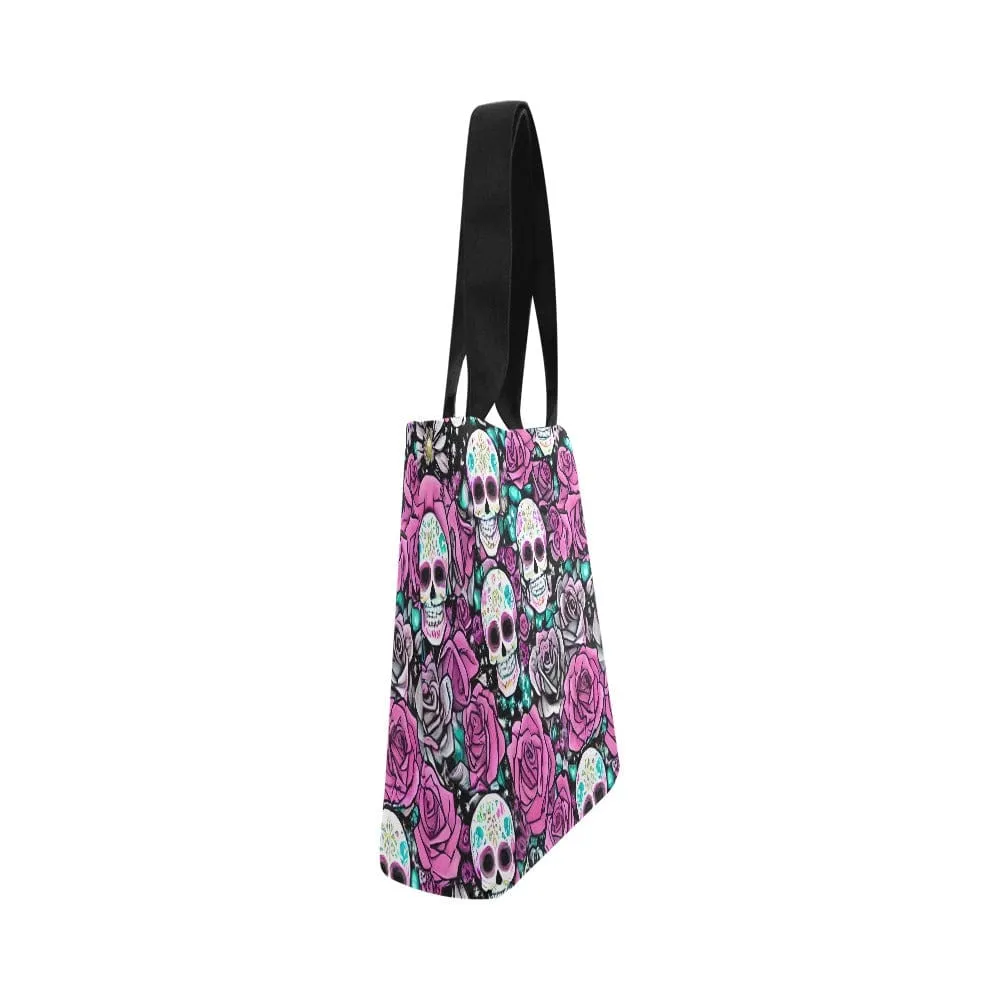 Skull Pink Floral Canvas Tote Bag