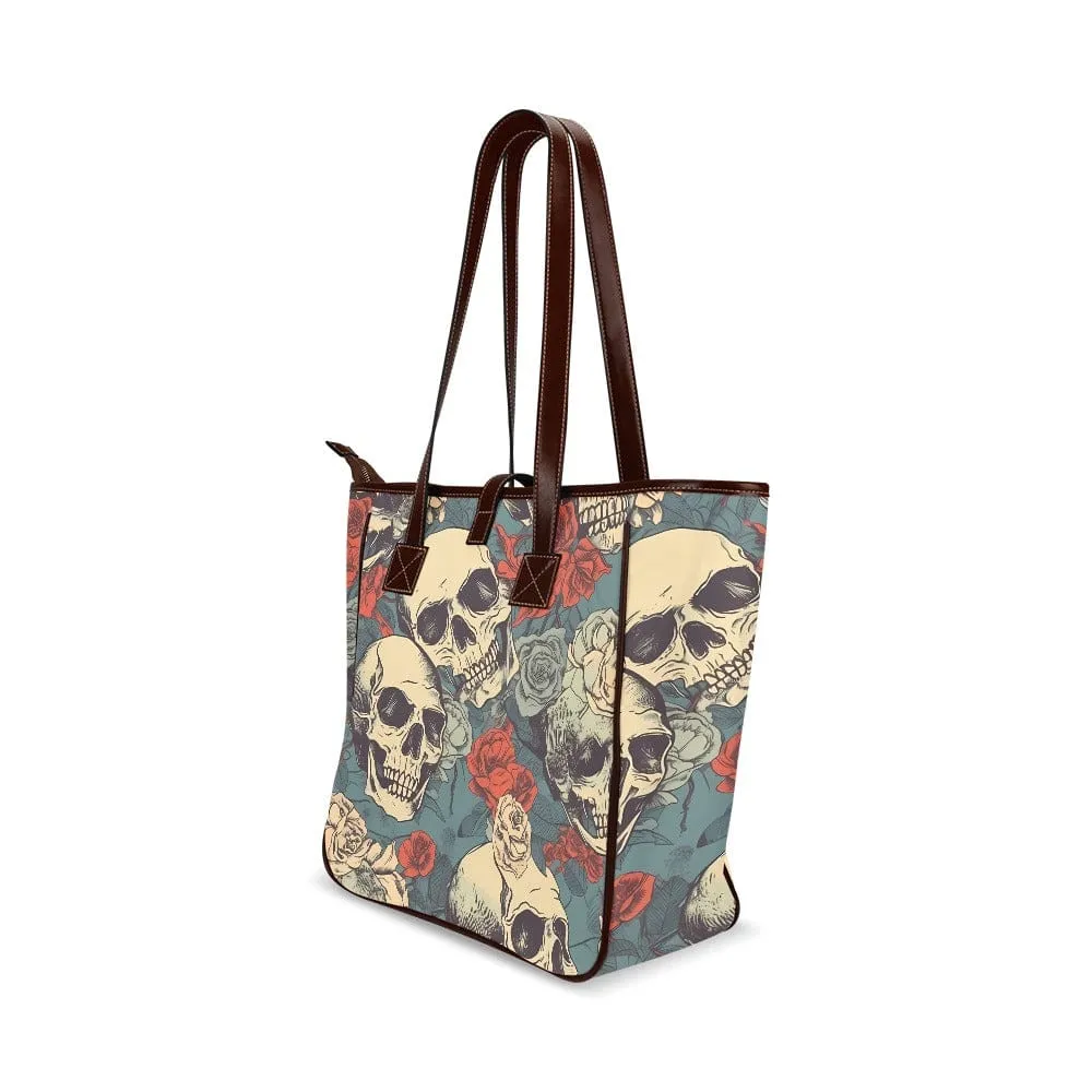 Skulls Blue Red Roses Classic Tote Bag