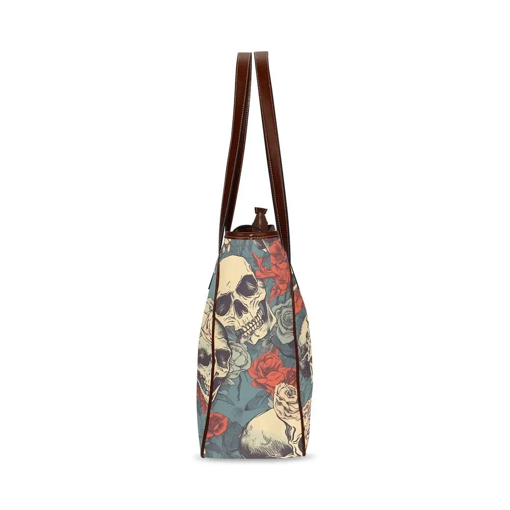 Skulls Blue Red Roses Classic Tote Bag