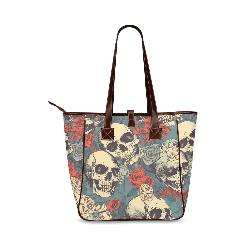 Skulls Blue Red Roses Classic Tote Bag