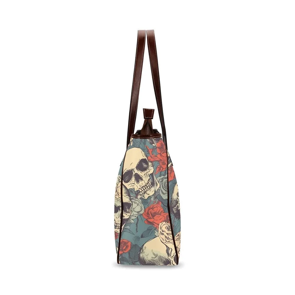 Skulls Blue Red Roses Classic Tote Bag