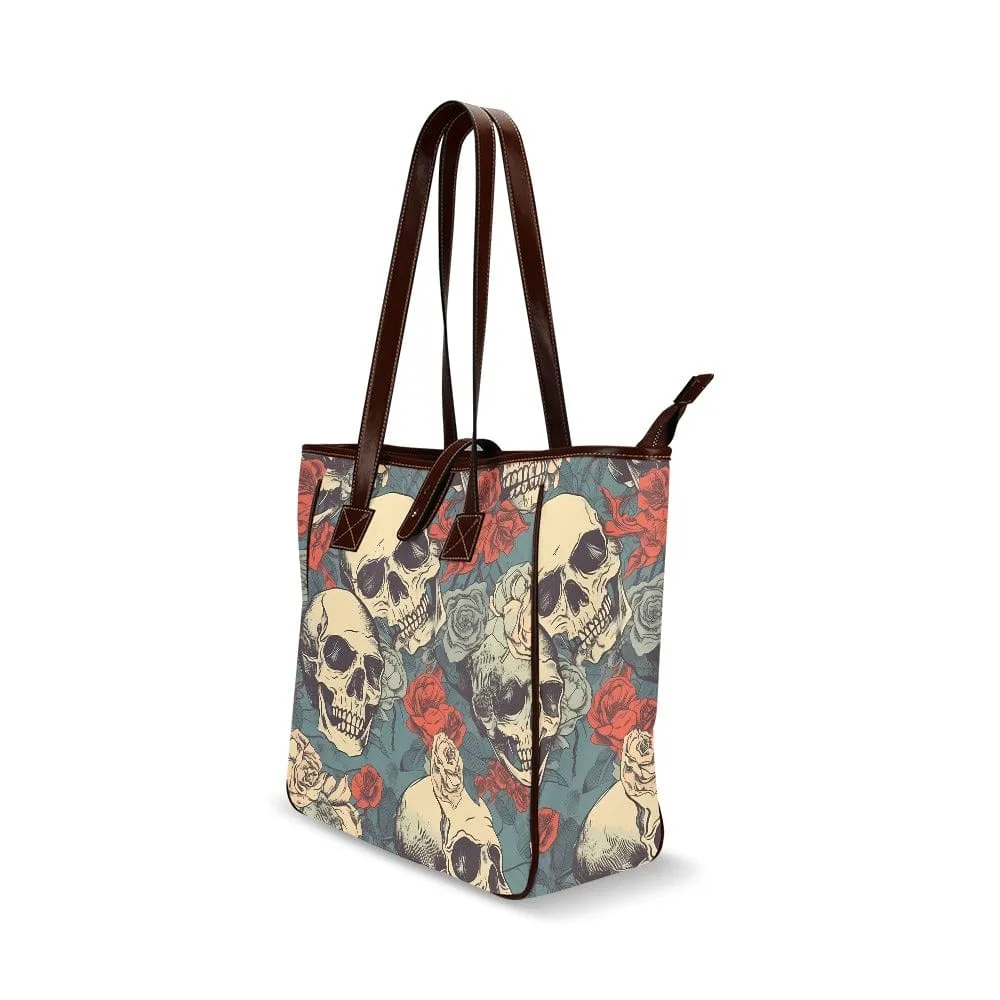 Skulls Blue Red Roses Classic Tote Bag