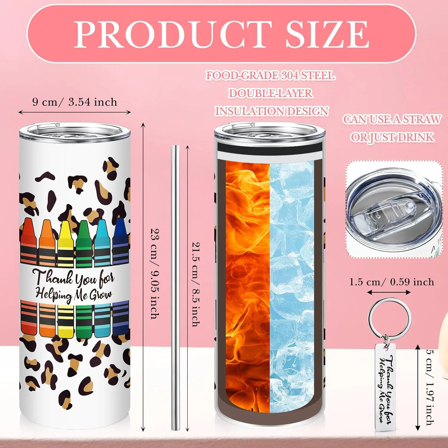 Sliner 4 Pcs Teacher Appreciation Gifts for Christmas Tote Bag for Women Teacher 20 oz Insulated Tumbler Makeup Bag Keychain