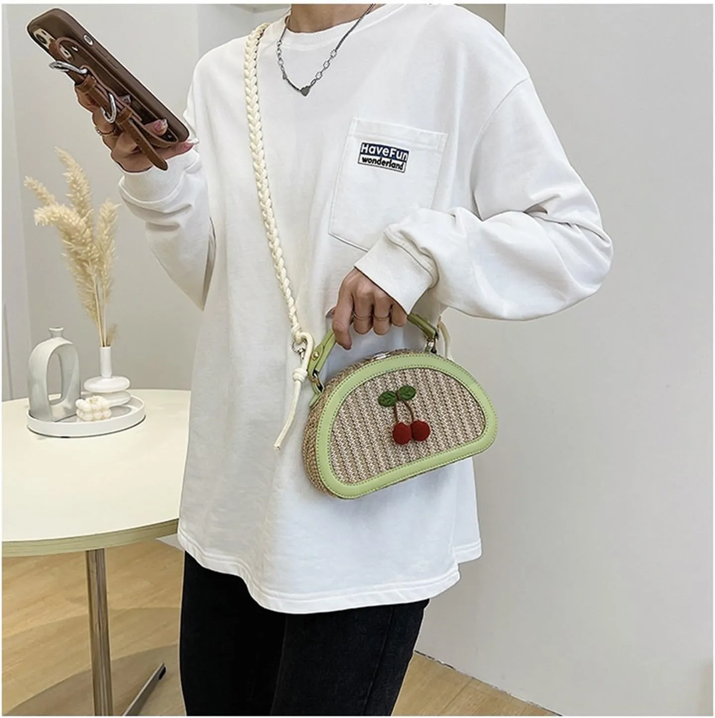 Small Cute Beach Bags for Women Straw Purses for Women Summer Purse Vacation Handbags Crossbody Bags Shoulder Bag(Green)