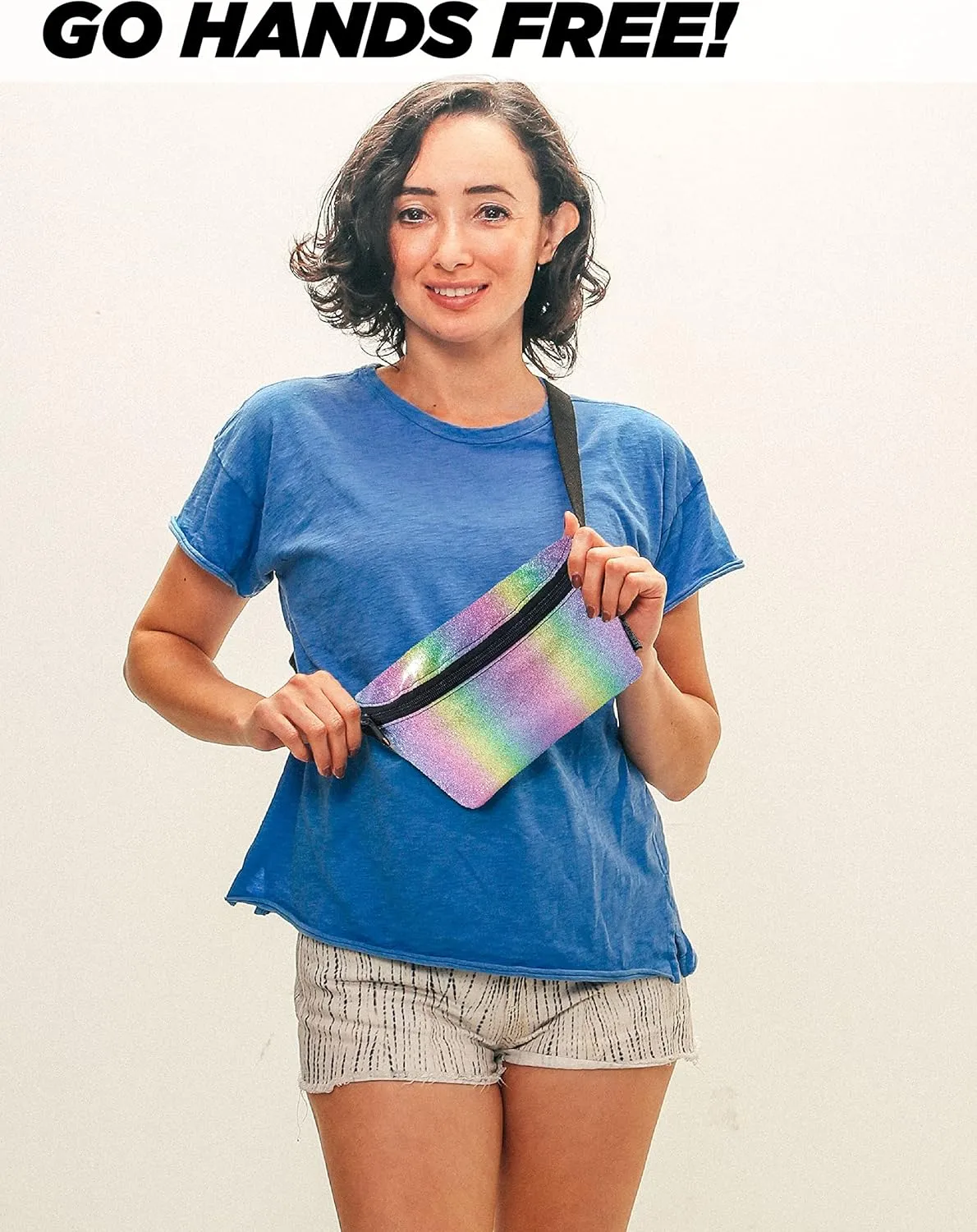 Small Fanny Packs for Women – 80s/90s Holographic Bum Bag – Unisex Retro Neon Crossbody Waist Belt Bag for Travel, Festivals, & Daily Use – Waist Belt Bag for Women | Dazzler Rainbow Glitter